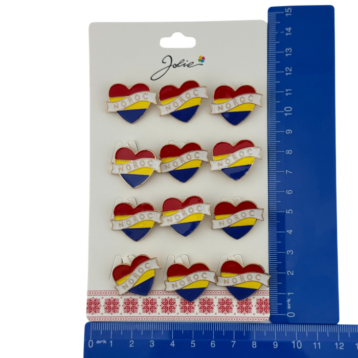 Set 12 Brose Martisor Primavara, Jolie, Model Inima Tricolor, cu Mesaj Noroc [5]