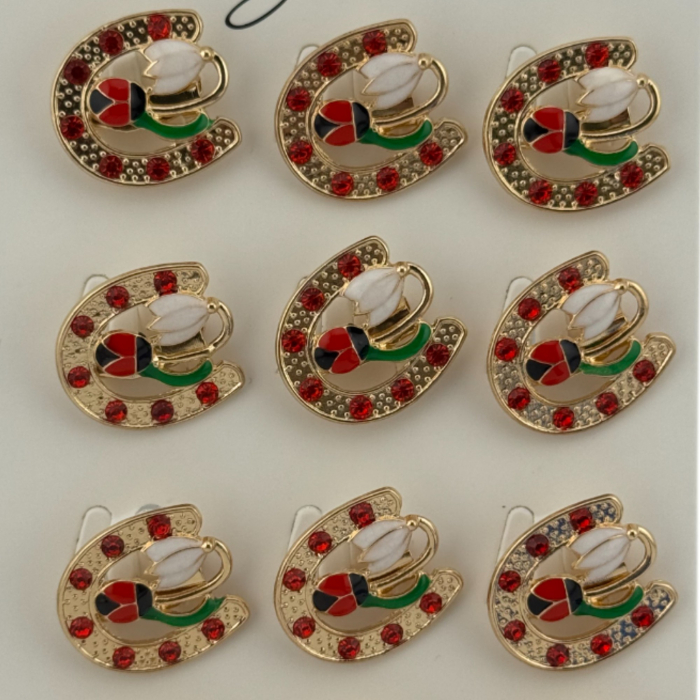 Set 12 Brose Martisor Primavara, Jolie, Model Potcoava cu Pietre, Buburuza si Floare, Multicolor [4]