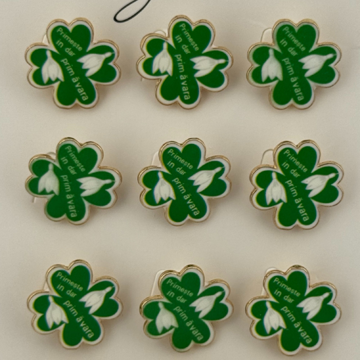 Set 12 Brose Martisor Primavara, Jolie, Model Trifoi cu Patru Foi, Mesaj Primeste in Dar Primavara, Verde [4]