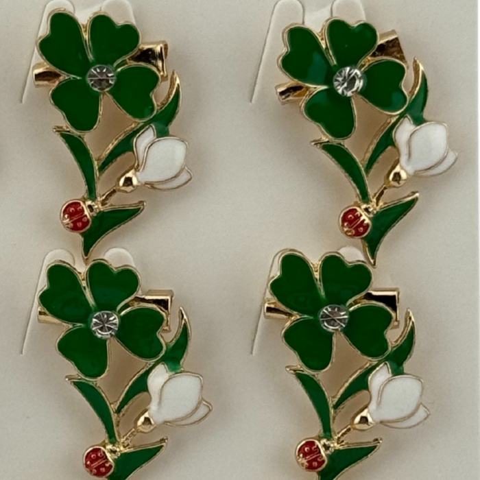 Set 12 Brose Martisor Primavara, Jolie, Model Trifoi cu Piatra in Centru si Buburuza [3]