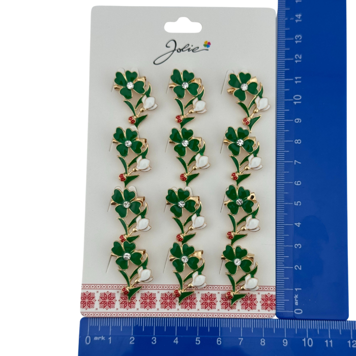 Set 12 Brose Martisor Primavara, Jolie, Model Trifoi cu Piatra in Centru si Buburuza [5]