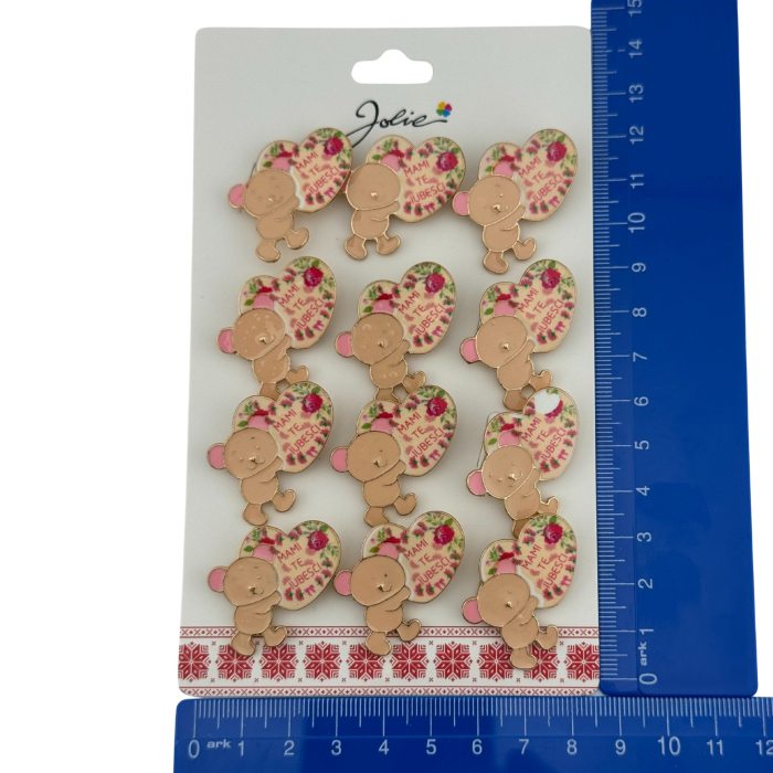 Set 12 Brose Martisor Primavara, Jolie, Model Ursulet, cu Mesaj Mami Te Iubesc, Maro [5]