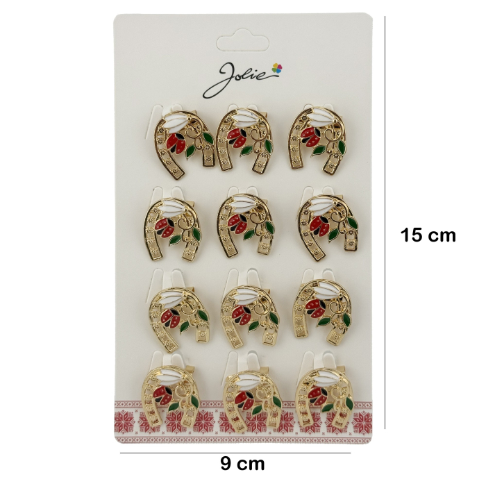 Set 12 Brose Martisor Primavara Potcoava cu Ghiocel si Buburuza, Jolie, Brose din Metal, Aspect Lacuit, 2 x 2 cm per Unitate, Auriu [2]