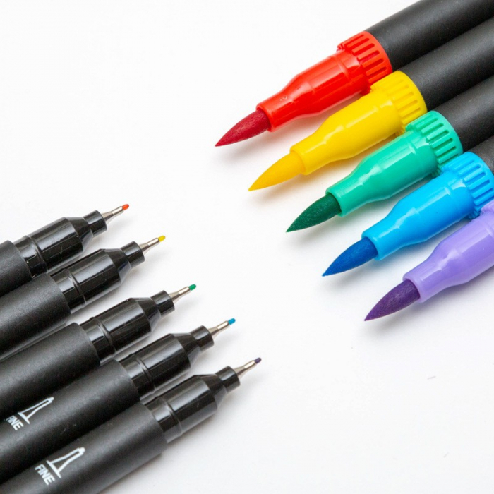 Set 12 Carioci, Flippy, pe Baza de Apa, 2 Tipuri de Varf, 1-2 mm, 0.4 mm, Corp Carioca Negru, din Plastic, Multicolor [5]