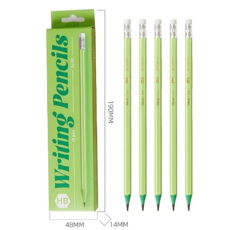Set 12 Creioane Negre, Flippy, HB, pentru Scoala, cu Radiera, Model Verde, 19 cm [1]