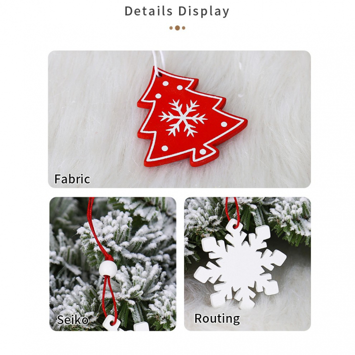 Set 12 Decoratiuni de Craciun din Lemn, Flippy, cu Snur pentru Agatare in Brad, Model Brazi si Fulgi de Nea, Alb-Rosu [4]