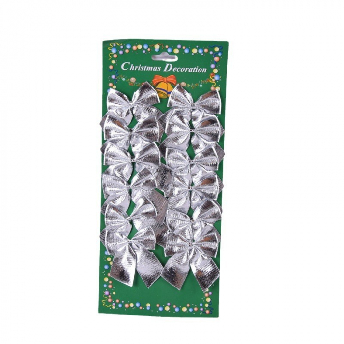 Set 12 Fundite pentru Brad, Flippy, 5.5 cm, din Poliester, Argintiu [1]