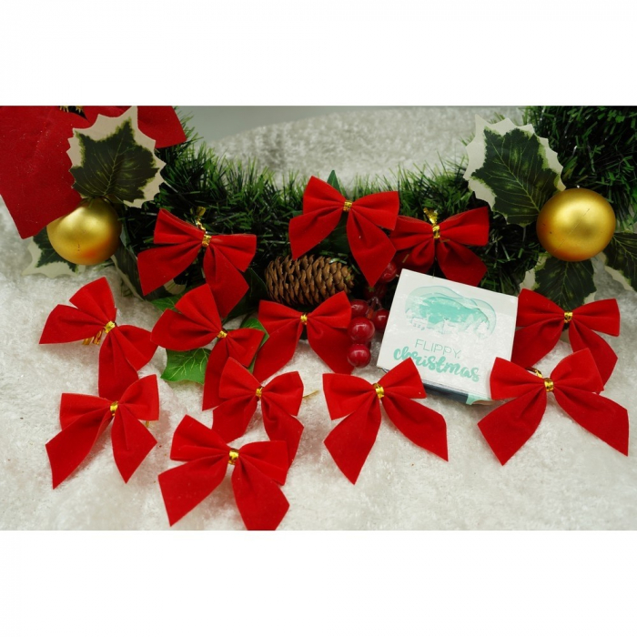 Set 12 fundite pentru brad, Rosii, clasice , 5 x 5 cm, din poliester, Flippy [3]