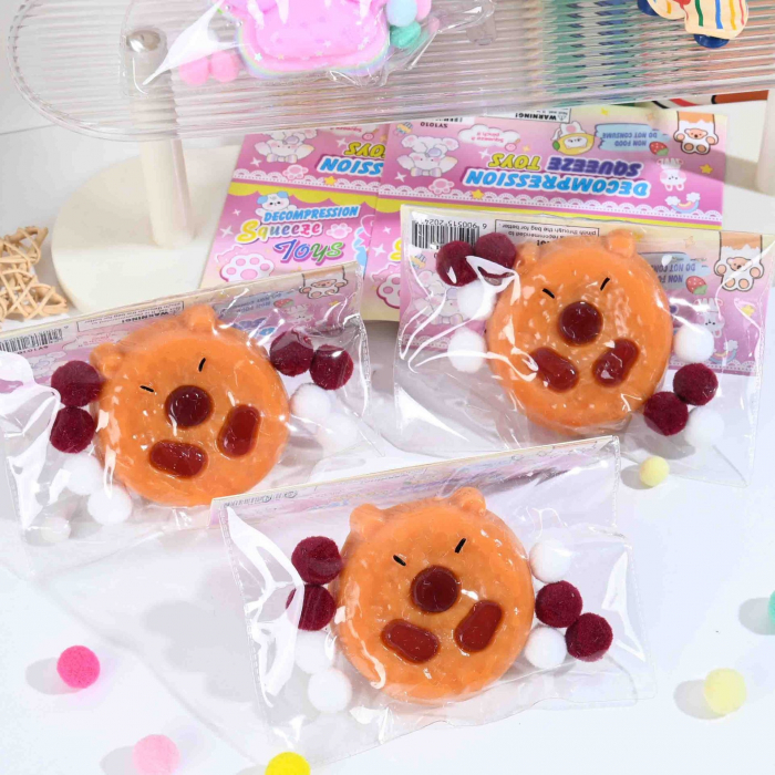 Set 12 Jucarii Antistres Squishy, Flippy, cu Revenire Lenta, Forma de Biscuite Rotund, Model Capybara, 7x6.5 cm, 55g, Ambalaj Transparent, Maro [5]