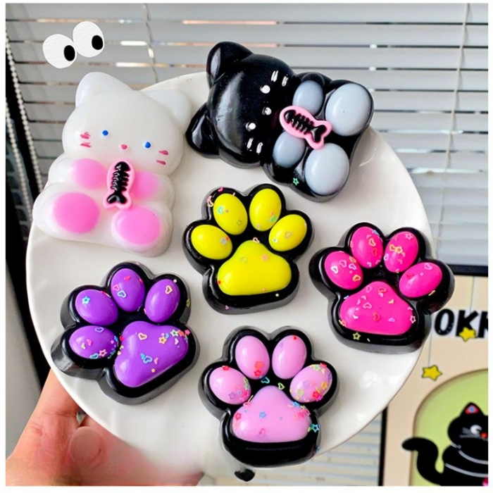 Set 12 Jucarii Antistres Squishy, Flippy, cu Revenire Lenta, Model Labuta de Pisica, 6.8x6.2 cm, 55g, Ambalaj Transparent, 4 Culori [6]