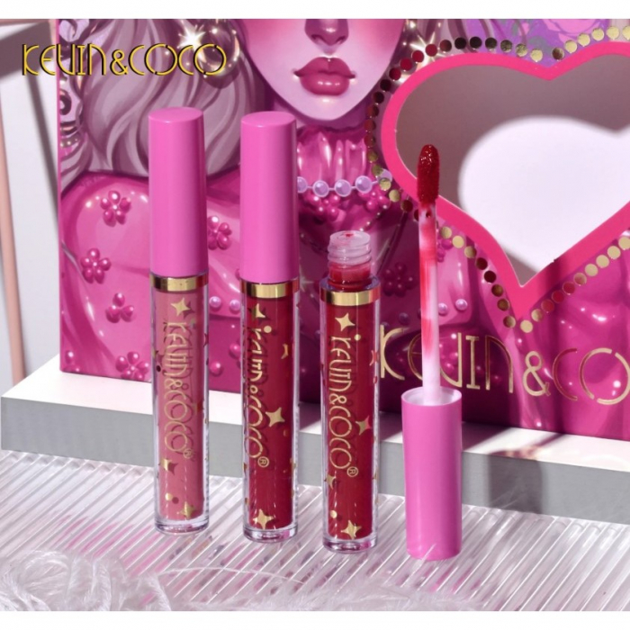Set 12 Lip Gloss Kevin&amp;Coco, nuante de rosu, rose, nude, cutie dreptunghiulara, 26.5x16.5x2.2 cm, 200 g, multicolor [5]