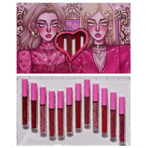 Set 12 Lip Gloss Kevin&amp;Coco, nuante de rosu, rose, nude, cutie dreptunghiulara, 26.5x16.5x2.2 cm, 200 g, multicolor [1]