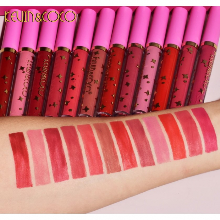 Set 12 Lip Gloss Kevin&amp;Coco, nuante de rosu, rose, nude, cutie dreptunghiulara, 26.5x16.5x2.2 cm, 200 g, multicolor [3]