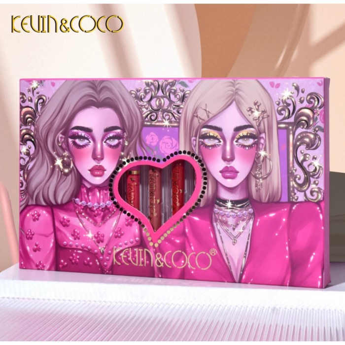 Set 12 Lip Gloss Kevin&amp;Coco, nuante de rosu, rose, nude, cutie dreptunghiulara, 26.5x16.5x2.2 cm, 200 g, multicolor [6]