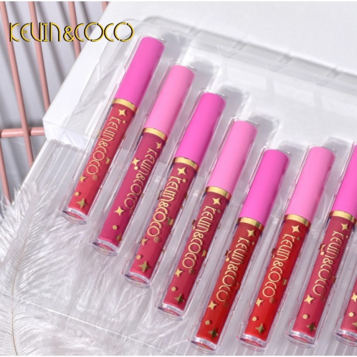 Set 12 Lip Gloss Kevin&amp;Coco, nuante de rosu si rose, cutie dreptunghiulara, 26.5x16.5x2.2 cm, 200 g, multicolor [3]