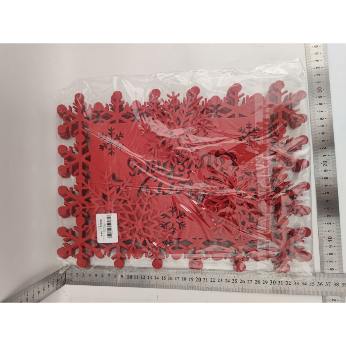 Set 12 Servete pentru Masa si Suporturi de Pahare/Tacamuri, Flippy, Scris Merry Christmas, 6 Servete 25x35 cm, 6 Suporturi de 10x10 cm, Rosu [7]