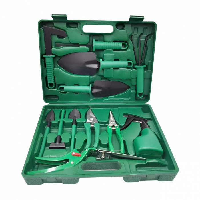 Set 12 Unelte de Gradina, Flippy, pentru Plantare Prelucrare Sol si Ingrijire Plante, Material PVC si Otel, Cutie Inclusa, 38 x 29 cm, Verde Deschis [1]