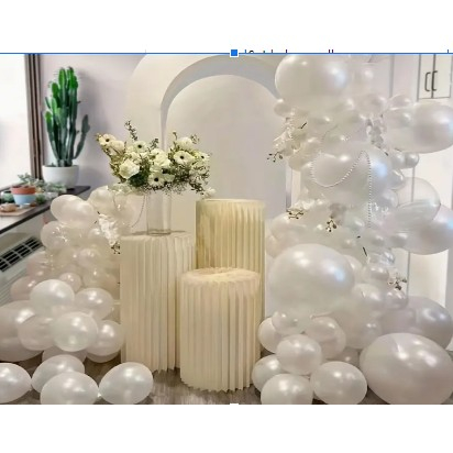 Baloane din Latex pentru Arcada, Flippy, Set din 120 baloane, Model Party, Botez, Pai transparent si adeziv inclus in cutie, 23 cm, Alb [1]