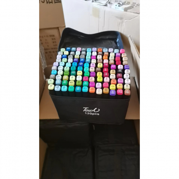 Set 120 Markere cu Alcool, Cutie Plastic Inclusa, Flippy, Multicolor [1]