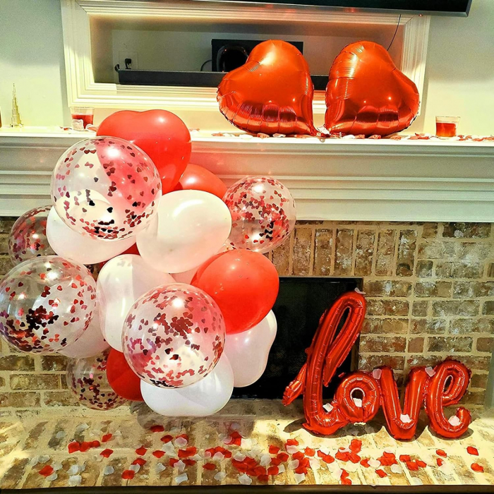Set 13 Baloane din Folie Metalizata si din Latex, Flippy, Figurine Litere si Inima, Model Love, Tema Ziua Indragostitilor, Baloane Party cu Confetti, 102x65cm, 45 cm, 30 cm, Pai Inclus, Umflare cu Aer [3]