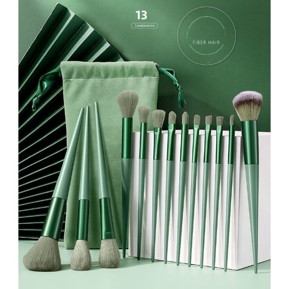 Set 13 pensule pentru machiaj, Flippy, super soft, makeup profesional/incepatori, verde [4]