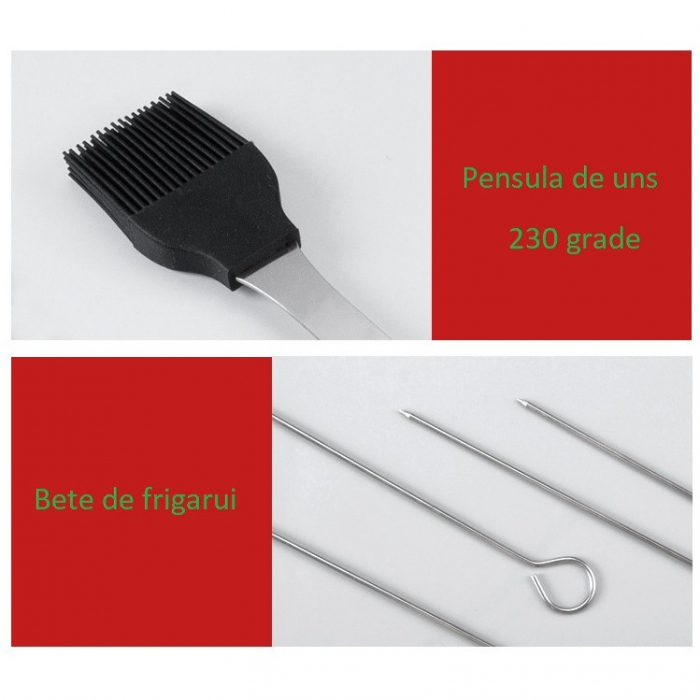 Set 14 Ustensile pentru Gratar cu Termometru, Flippy, din Otel Inoxidabil, Geanta Oxford, Argintiu [5]