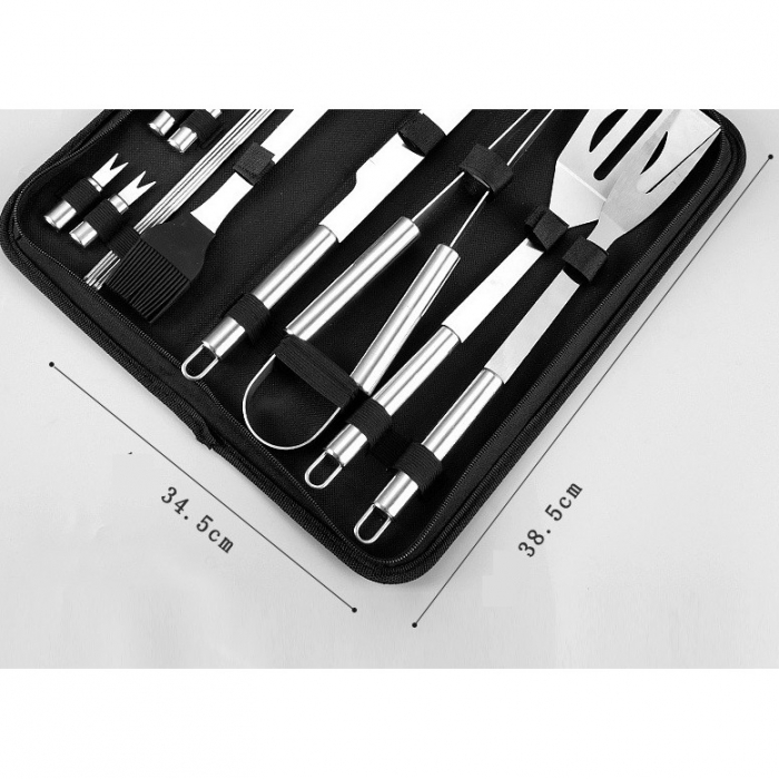 Set 14 Ustensile pentru Gratar cu Termometru, Flippy, din Otel Inoxidabil, Geanta Oxford, Argintiu [12]