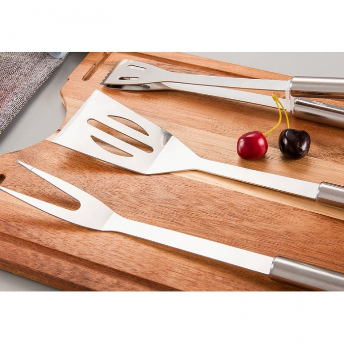 Set 14 Ustensile pentru Gratar cu Termometru, Flippy, din Otel Inoxidabil, Geanta Oxford, Argintiu [11]