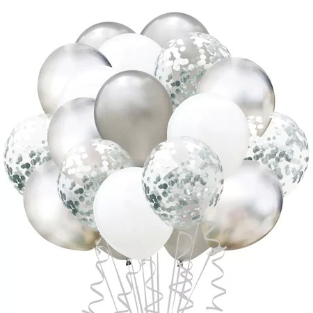 Set 15 baloane pentru petrecere, Flippy, alb/argintiu, 30 cm [1]
