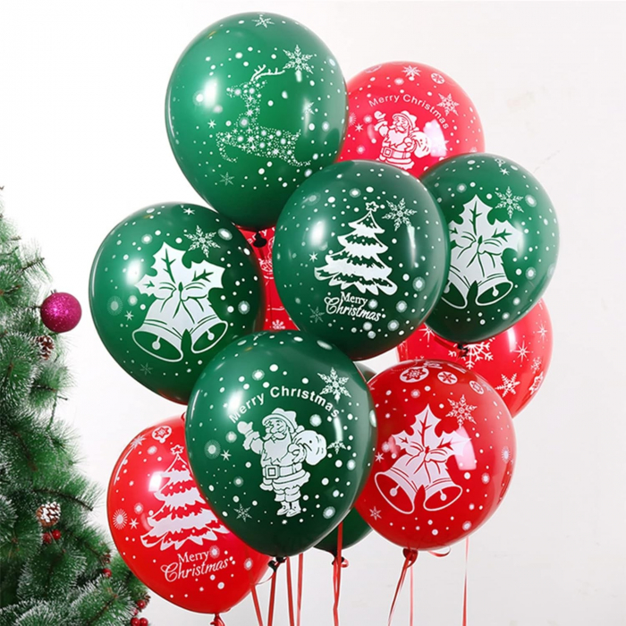 Set 16 Baloane din Latex, Flippy, Model Merry Christmas, Tematica Craciun, 25 cm, Verde Rosu [6]