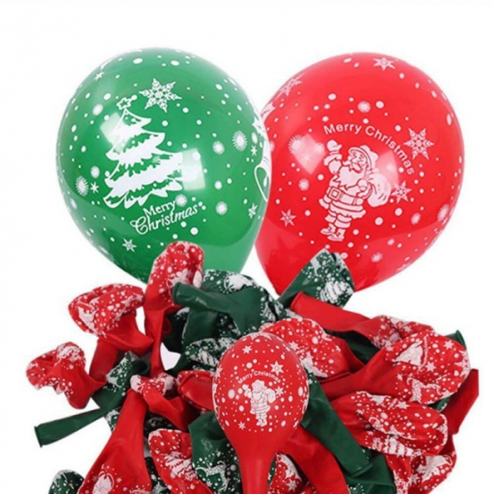 Set 16 Baloane din Latex, Flippy, Model Merry Christmas, Tematica Craciun, 25 cm, Verde Rosu [7]