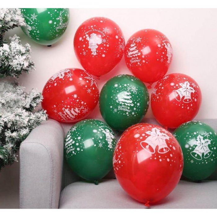 Set 16 Baloane din Latex, Flippy, Model Merry Christmas, Tematica Craciun, 25 cm, Verde Rosu [8]