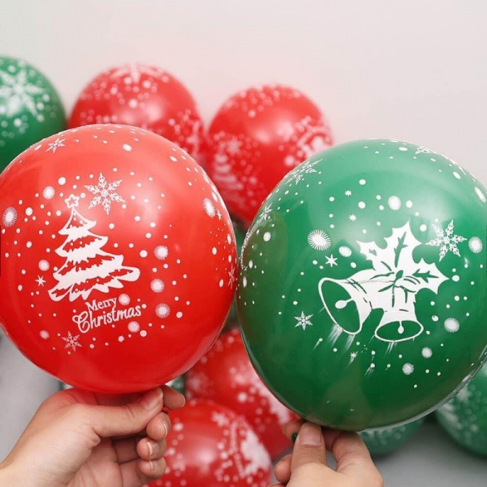 Set 16 Baloane din Latex, Flippy, Model Merry Christmas, Tematica Craciun, 25 cm, Verde Rosu [10]