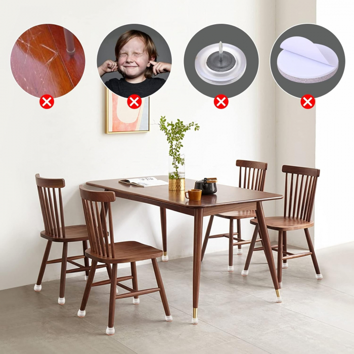 Set 16 Protectii pentru Picioare Scaun si Podea, Flippy, Universale din Silicon, Model Patrat, Alb Transparent [7]