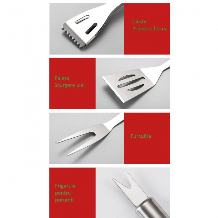 Set 16 Ustensile pentru Gratar, Flippy, din Otel Inoxidabil, Geanta Oxford, Argintiu [3]