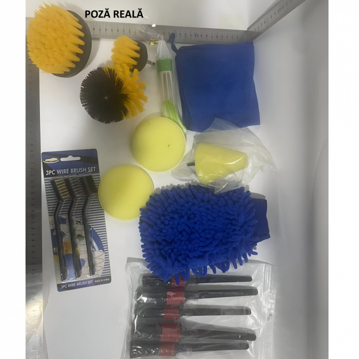 Set 17 Accesorii pentru Curatare Auto, Flippy, Interior si Exterior, 4 Capete pentru Bormasina, 5 Pensule, 3 Perii, 1 Laveta, 1 Manusa, 1 Perie Tripla Grilaj, 2 Bureti, Multicolor [2]
