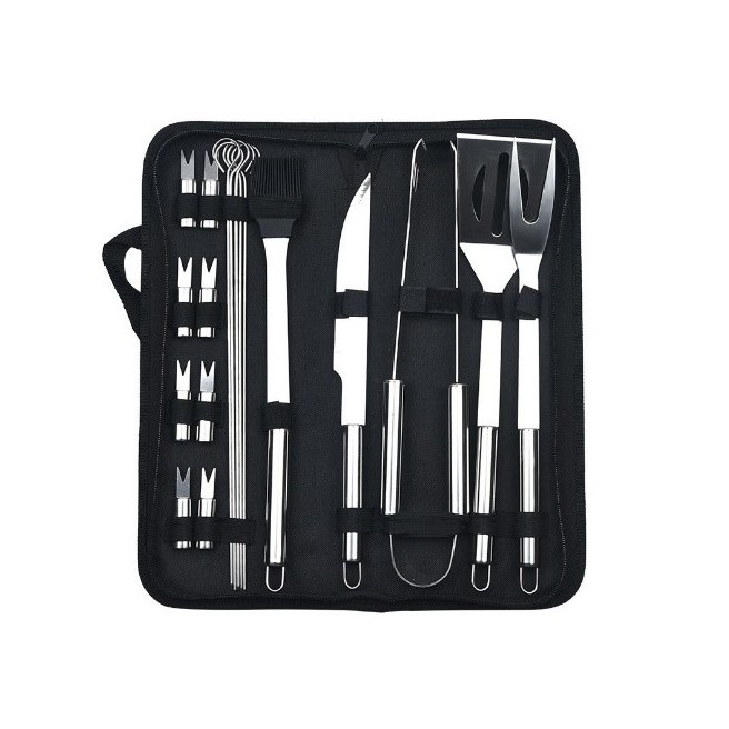Set 18 Ustensile pentru Gratar, Flippy, din Otel Inoxidabil, Geanta Oxford, Argintiu [1]
