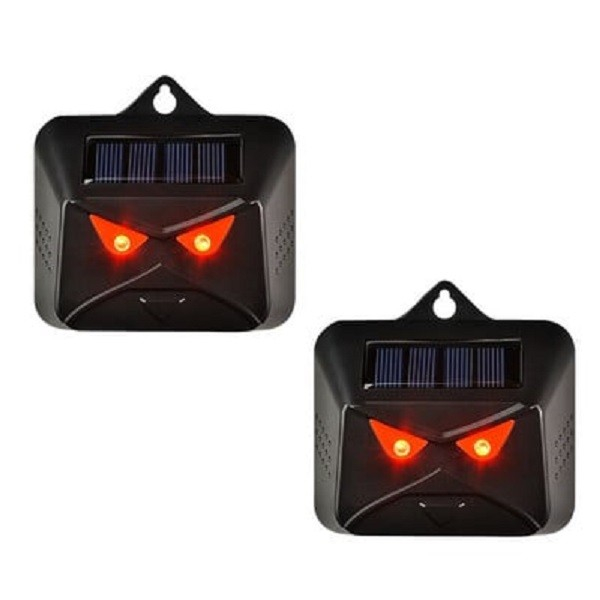 Set 2 Aparate Solare LED cu Ultrasunete, Flippy, Repelent pentru Animale Mari si Mici, Lumina Rosie si Alba, Anti Rozatoare, Anti Insecte, Frecventa 9-36KHZ, 10.2 x 10.6 x 2.8 cm, Negru [1]