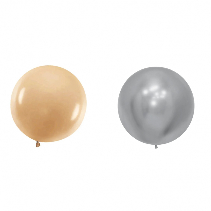 Set 2 Baloane din Latex, Flippy, Model Party Jumbo, 90 cm, Auriu Argintiu, 35 g [1]