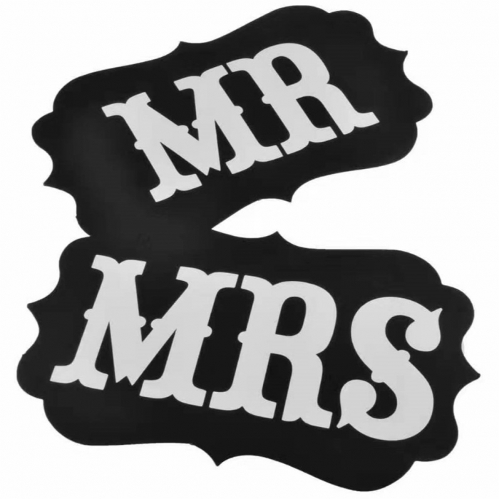 Set 2 Bannere, Flippy, cu Agatatoare, Tematica Nunta, Pancarde Model Mr si Mrs, Negru [1]