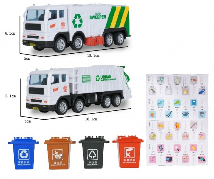 Set 2 camioane de gunoi si reclicare, include pubele, cartonase ilustrative cu deseuri, 18 cm [5]