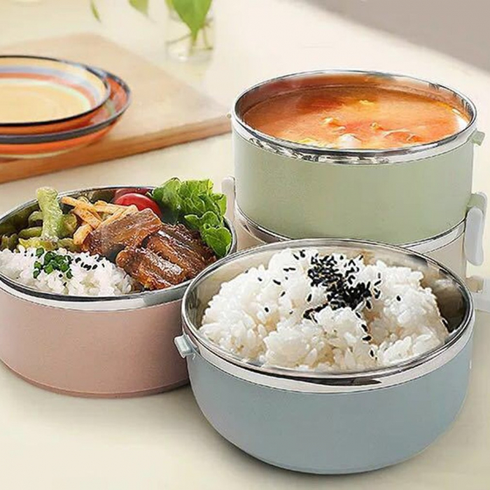 Set 2 Caserole pentru alimente Flippy, lunch box, 1400 ml, otel inoxidabil, maner, valva aerisire, 15.5 x 15 cm, inchidere etansa, multicolor [8]