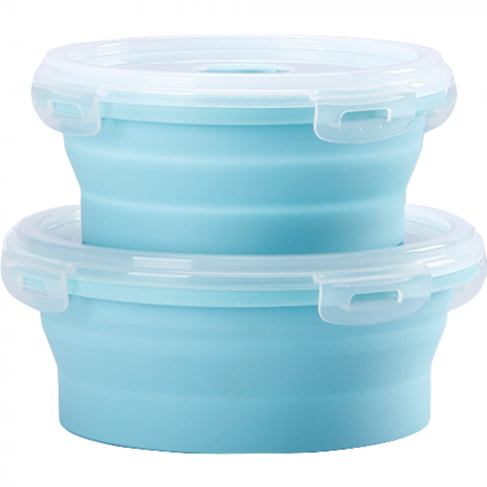 Set 2 caserole rotunde pliabile Flippy, din silicon, rezistenta la temperaturi ridicate, usor de depozitat si curatat, 500 si 800 ml, utilizare in cuptorul cu microunde, albastra [1]