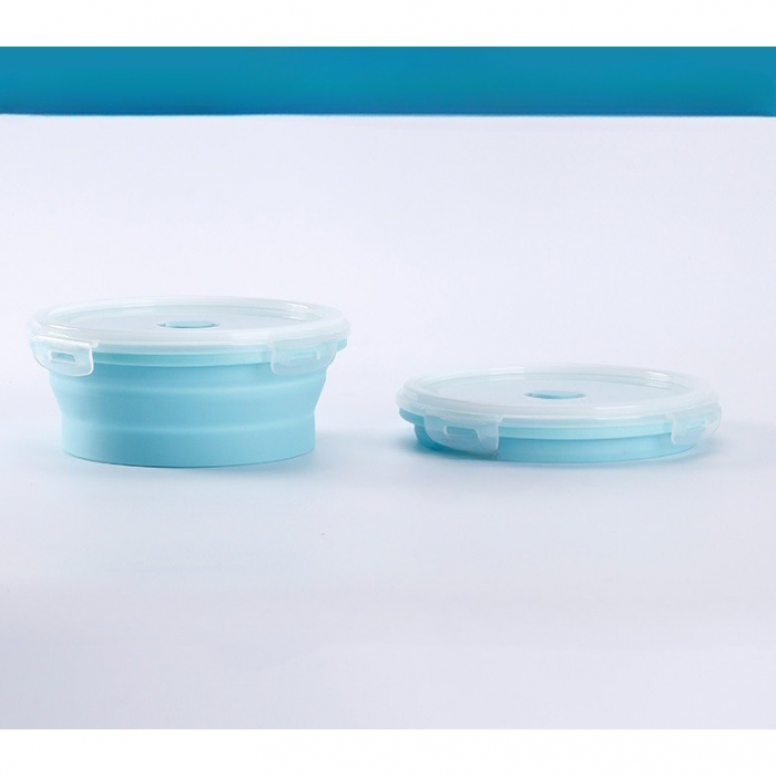 Set 2 caserole rotunde pliabile Flippy, din silicon, rezistenta la temperaturi ridicate, usor de depozitat si curatat, 500 si 800 ml, utilizare in cuptorul cu microunde, albastra [4]