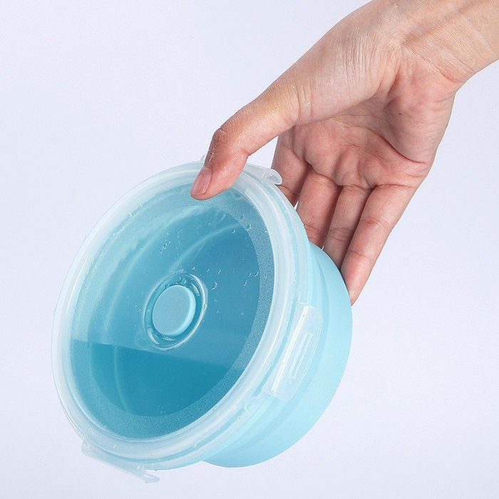 Set 2 caserole rotunde pliabile Flippy, din silicon, rezistenta la temperaturi ridicate, usor de depozitat si curatat, 500 si 800 ml, utilizare in cuptorul cu microunde, albastra [2]