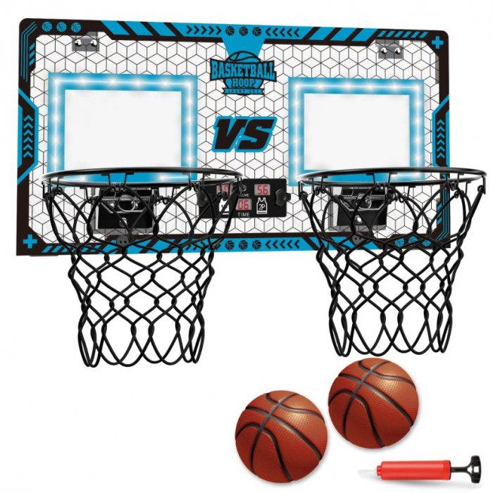 Set 2 Cosuri de Baschet pentru Copii, Flippy, cu Tablou de Bord Electronic, Pentru 2 Jucatori, Minge, Pompa, 2 Moduri, Interior/Exterior, Inel Metalic si Rabatabil cu Arc, Luminos, 60x31x6 cm, Multico [6]