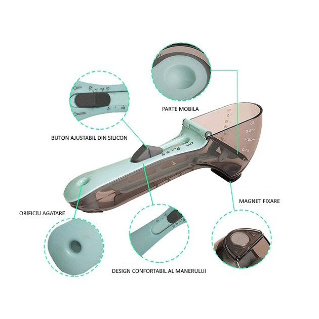 Set 2 Cupe Gradate pentru Bucatarie, Flippy, Cupe de Masurat Reglabile, Ergonomic, Confortabil, pentru Lichide si Solide, Volum ajustabil 5-30ml, 30-130ml, Culoare Albastru [4]