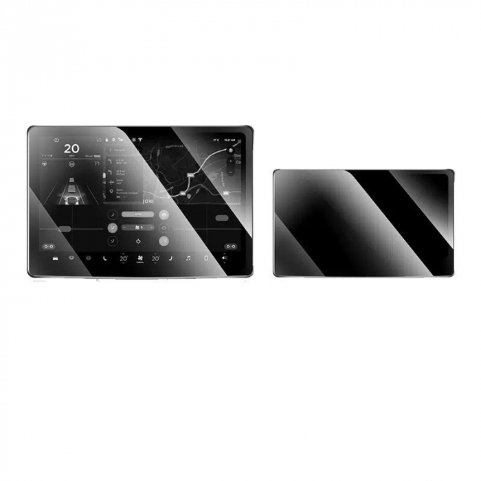 Set 2 Folii de Sticla Securizata, Flippy, Compatibila cu Tesla Model 3 / Tesla Model Y, Ecran Frontal si Spate, 4K Ultra HD, Anti-amprenta, 2.5D, Transparent [1]