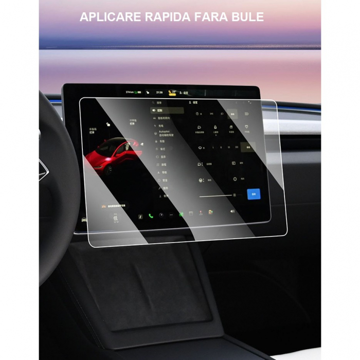 Set 2 Folii de Sticla Securizata, Flippy, Compatibila cu Tesla Model 3 / Tesla Model Y, Ecran Frontal si Spate, Anti Blue-Ray, 4K Ultra HD, Anti-amprenta, 2.5D, Transparent [8]