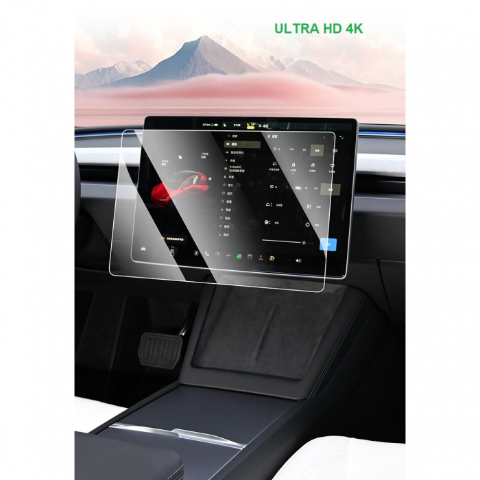 Set 2 Folii de Sticla Securizata, Flippy, Compatibila cu Tesla Model 3 / Tesla Model Y, Ecran Frontal si Spate, Anti Blue-Ray, 4K Ultra HD, Anti-amprenta, 2.5D, Transparent [9]